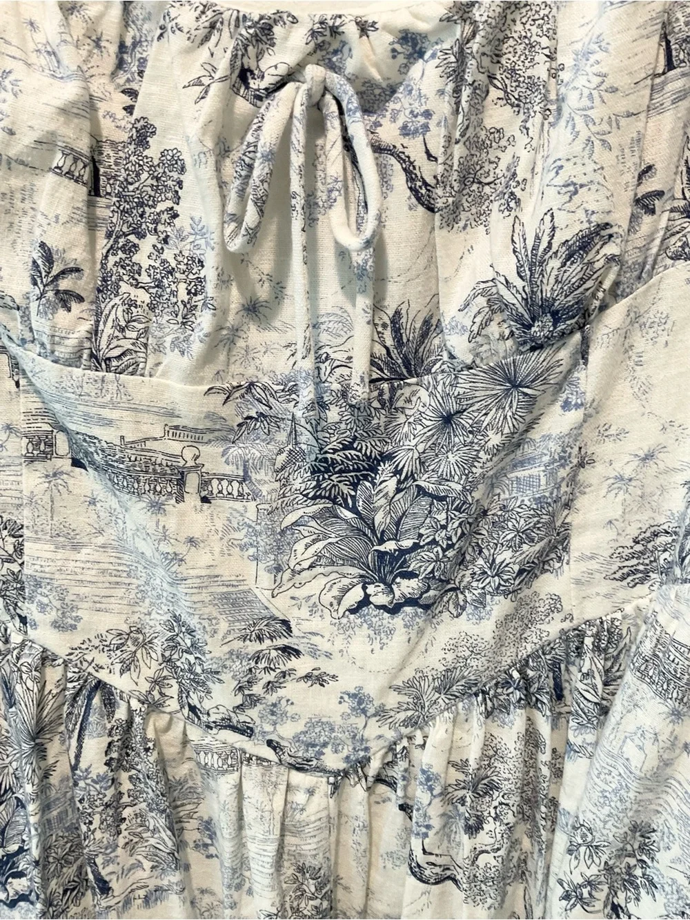 Caroline Constas Toile Linen Blend Maxi Dress Blue White Resort NWT Large - Picture 8 of 8